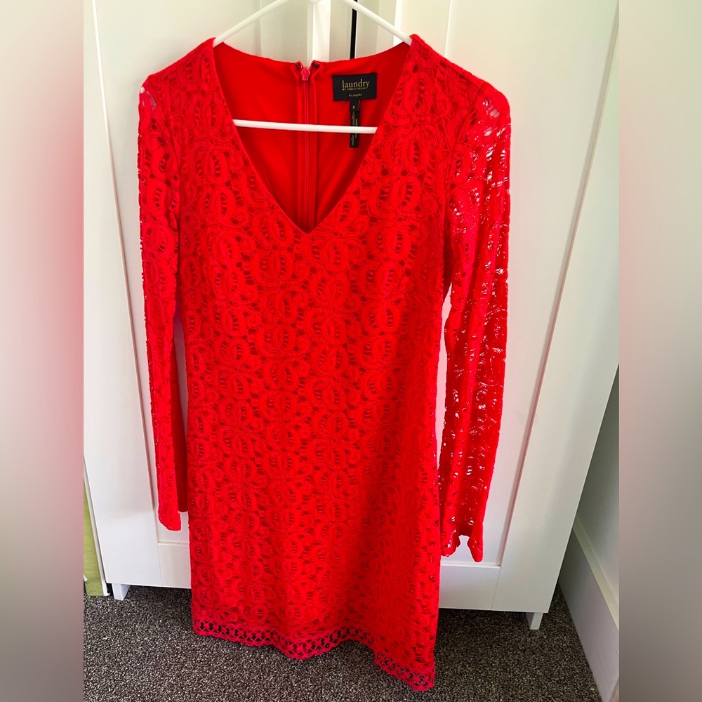 Red, long sleeve dress